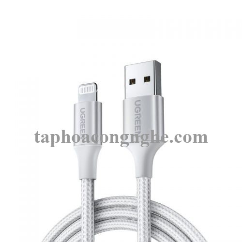 Ugreen 60160 0.5M màu trắng cáp USB 2.0 A ra Lightning MFI đầu bọc nhôm mà nickel chống nhiễu 50cm US291 30060160